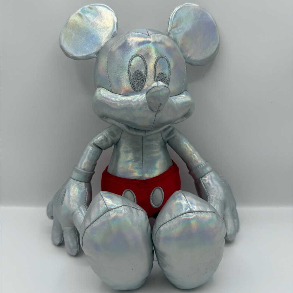 Disney 100 Years Iridescent Silver Metallic Mickey Mouse Platinum Plush